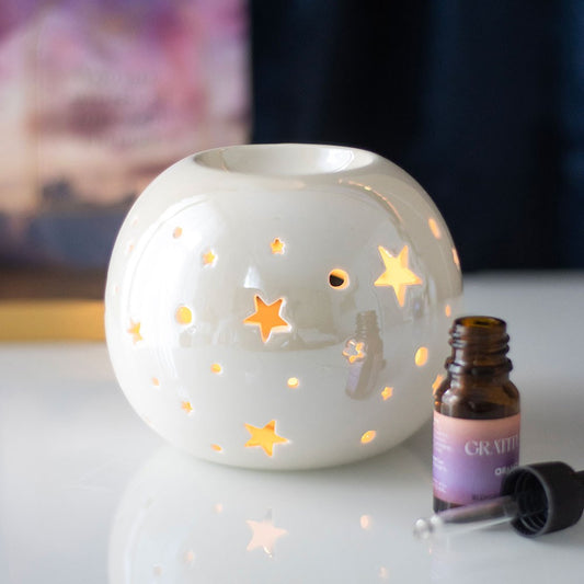 PRE-ORDER White Iridescent Star Oil Burner & Wax Warmer