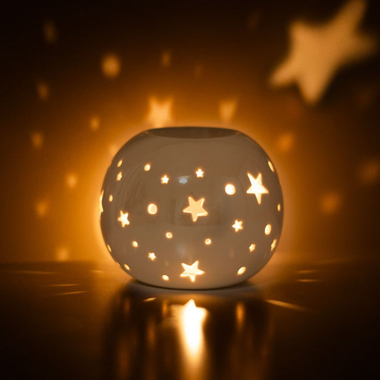 PRE-ORDER White Iridescent Star Oil Burner & Wax Warmer