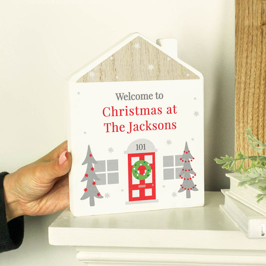 Personalised Christmas Wooden House Ornament