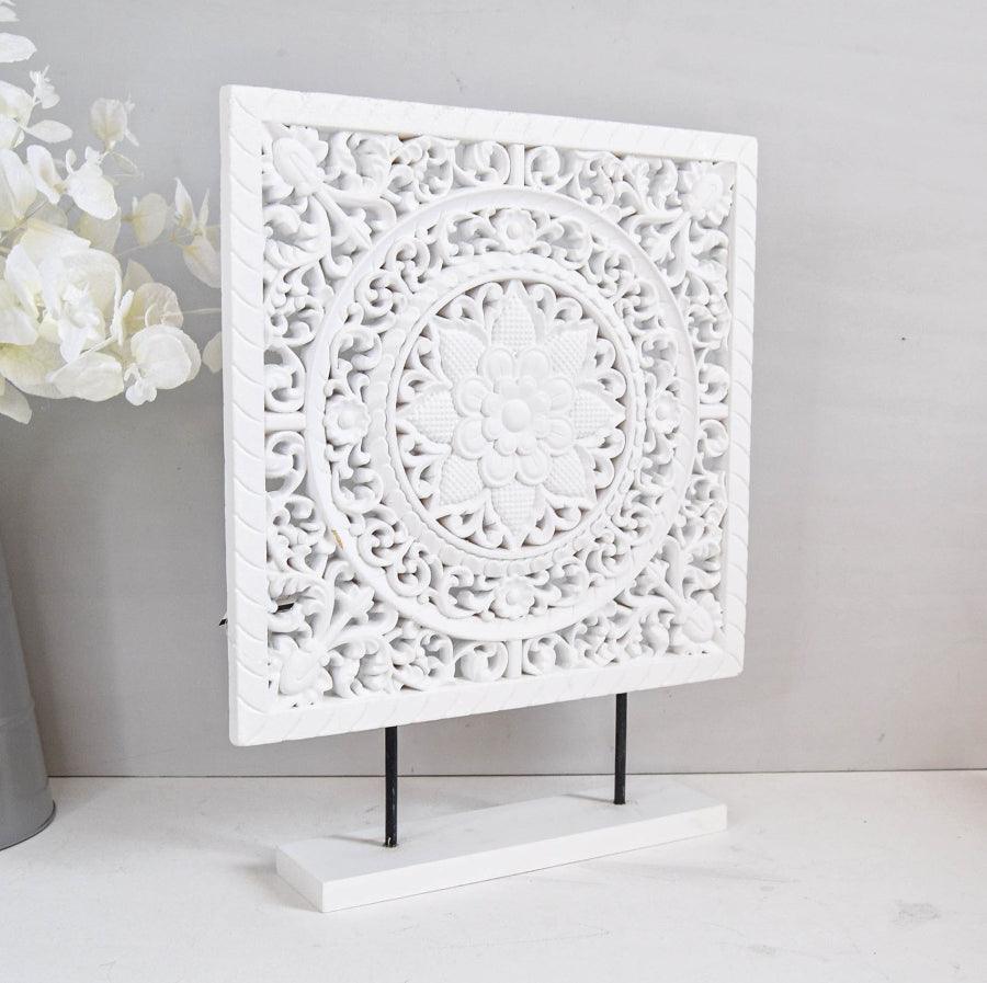 Carved Floral Plaque on Stand -  Picture Perfect Interiors