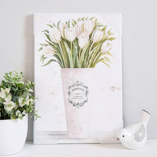 French White Tulip Bouquet Wall Art -  Picture Perfect Interiors