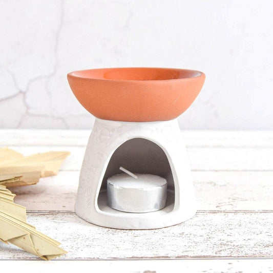 White & Terracotta Stamped Wax Melter -  Picture Perfect Interiors