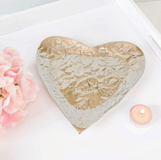 Embossed Silver Heart Tray -  Picture Perfect Interiors