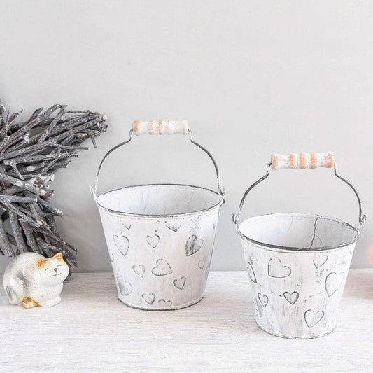 Vintage White Hearts Bucket -  Picture Perfect Interiors