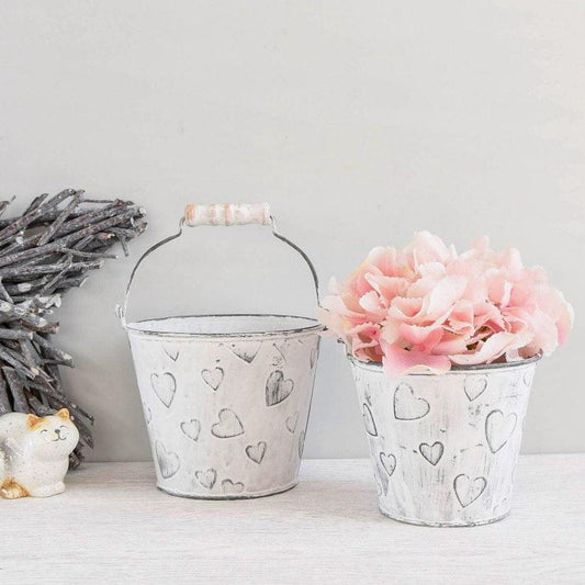 Vintage White Hearts Bucket -  Picture Perfect Interiors