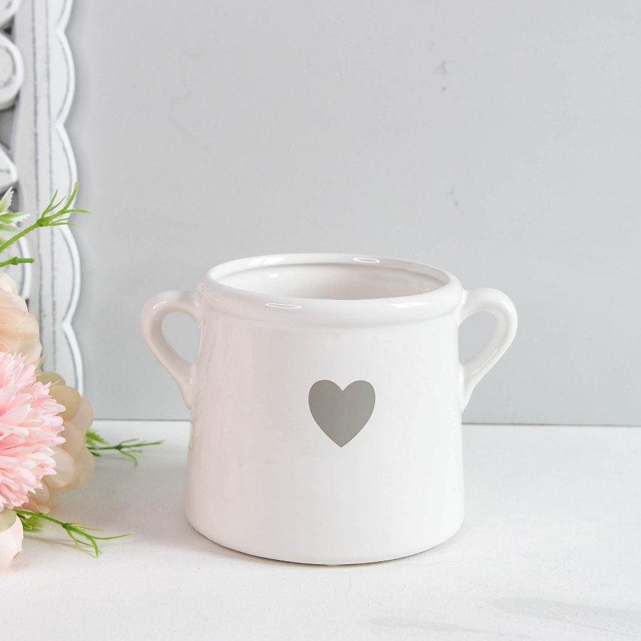 White Pot with Grey Heart -  Picture Perfect Interiors
