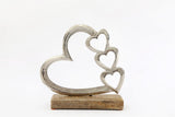Metal Four Heart Ornament On Wooden Base