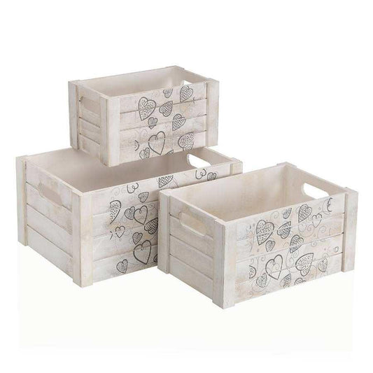 Cosy Hearts Wooden Crates Set of 3 -  Picture Perfect Interiors