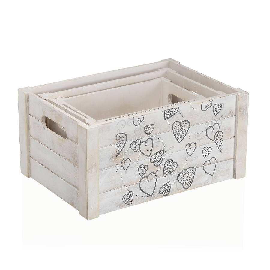 Cosy Hearts Wooden Crates Set of 3 -  Picture Perfect Interiors