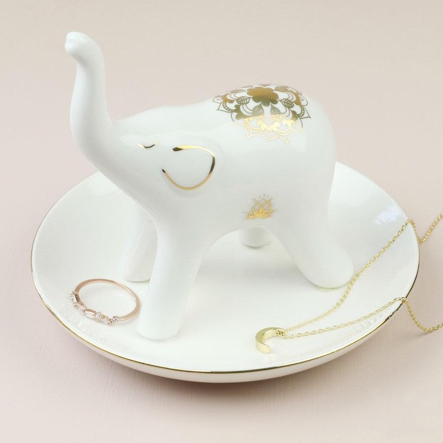 White & Gold Elephant Ring Dish -  Picture Perfect Interiors