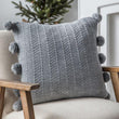 Grey Herringbone Pom Pom Cushion -  Picture Perfect Interiors