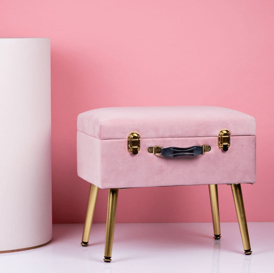 Pink Velvet Storage Stool -  Picture Perfect Interiors