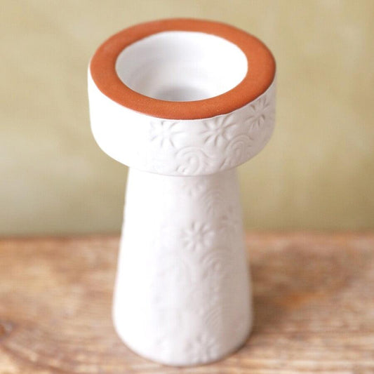 White & Terracotta Stamped Candlestick Holder -  Picture Perfect Interiors